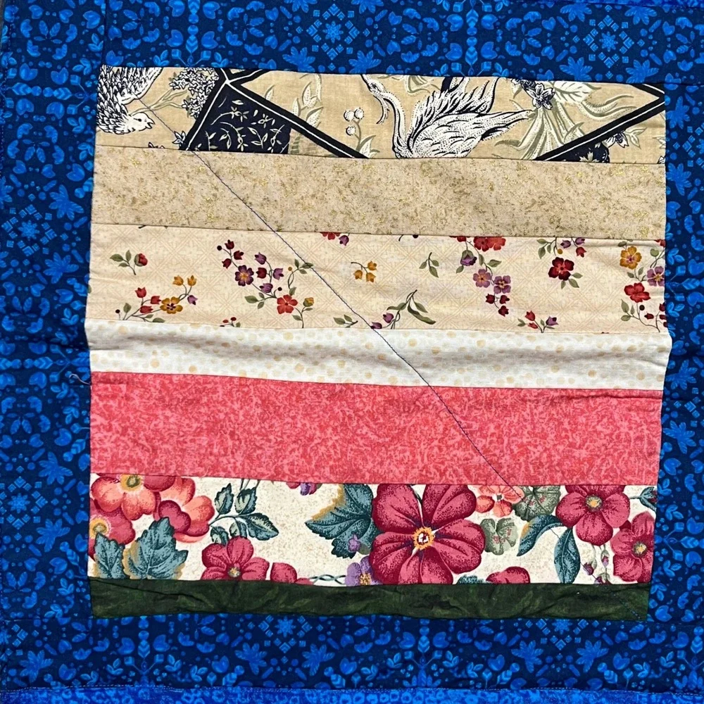 Handmade Quilted Table Runner Wall Hanging Blue Colorful Patchwork‎ Textile Art